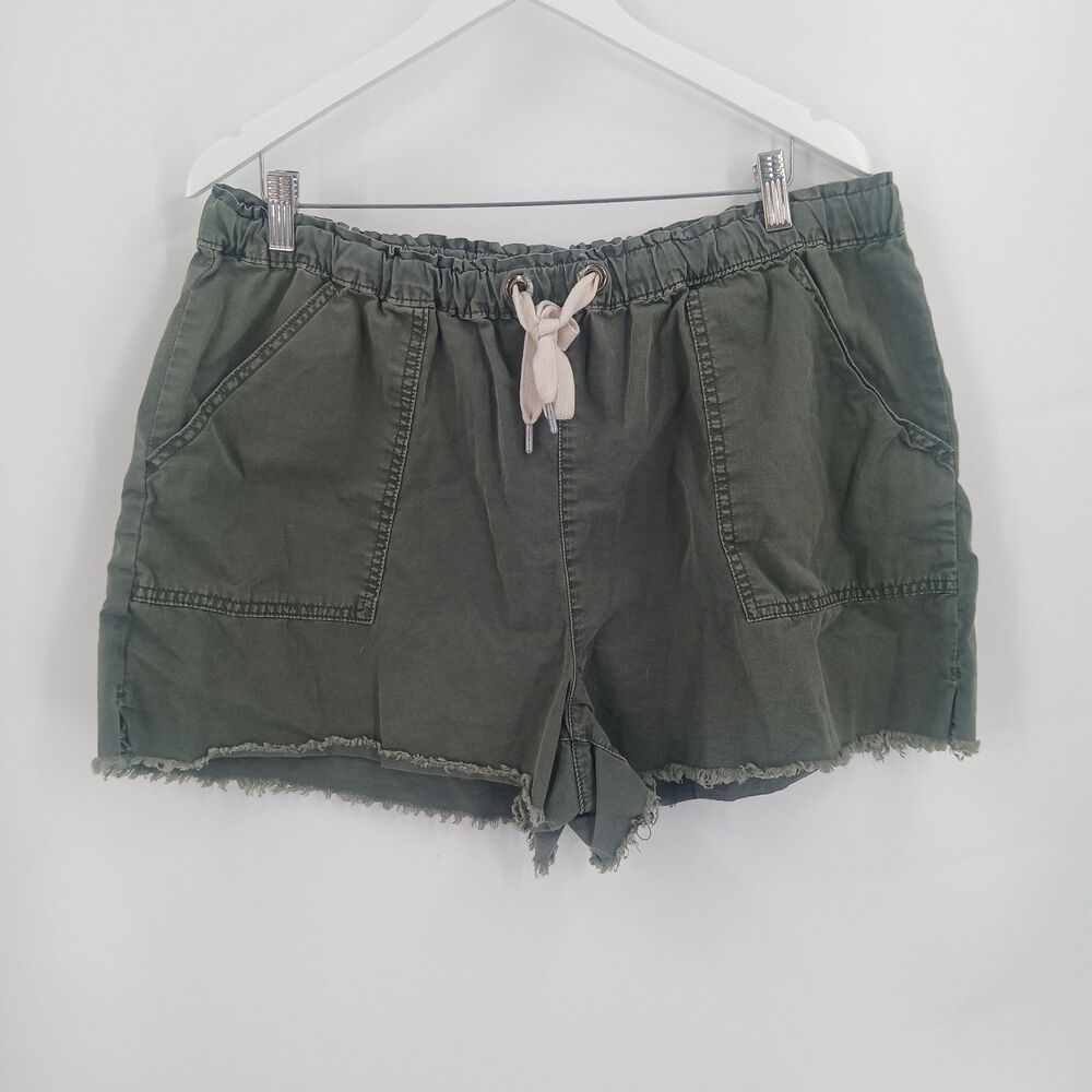 Womens size 3xl Olive Green Linen Blend Drawstring Casual Shorts Army Green